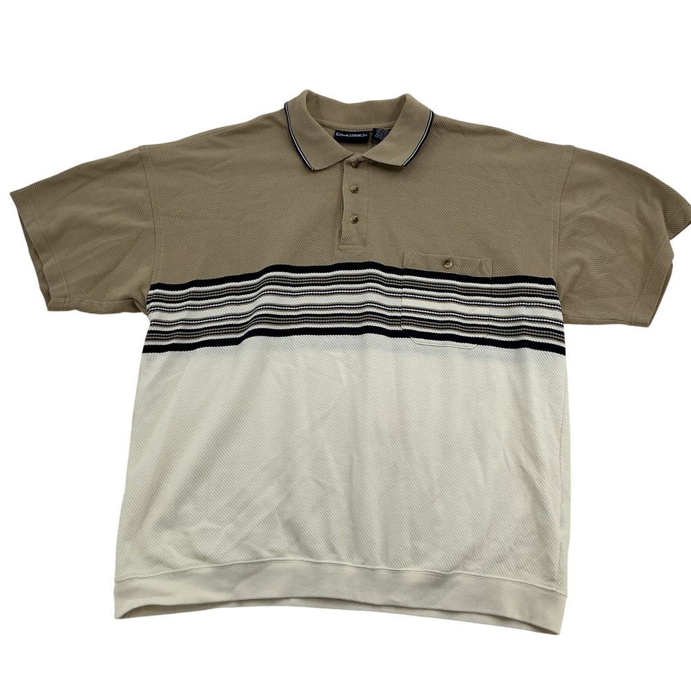 Puritan Knit Polo Shirt Mens XL Tan Colorblock Striped Retro 90s Grandpacore
